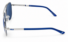 Load image into Gallery viewer, Fila Unisex Sunglasses Silver Metal Aviator , Blue Flash Lens SF1274. 579