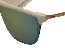 Load image into Gallery viewer, Fila Mens White Gold Rectangle Shield Plastic Wrap Sunglass, Gold Flash Lens SF9343 6VCA