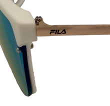 Load image into Gallery viewer, Fila Mens White Gold Rectangle Shield Plastic Wrap Sunglass, Gold Flash Lens SF9343 6VCA