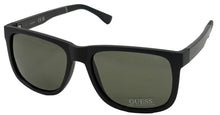 Load image into Gallery viewer, Guess Sunglass Mens Matte Black Rectangle Plastic Wrap, Green Lens GF0234. 2N