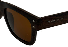 Load image into Gallery viewer, Perry Ellis Mens Sunglass Wood Strip Plastic Square, Solid Brown Lens PE71 2
