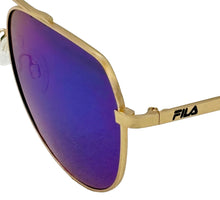 Load image into Gallery viewer, Fila Gunmetal Mens Gold Metal Aviator Sunglass, Blue Flash Lens SF1274. 0300