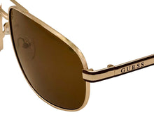 Load image into Gallery viewer, Guess Sunglass Mens Gold Metal Aviator, Smoke Brown Lens GF0244. 32E