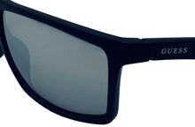 Load image into Gallery viewer, Guess Mens Matte Navy Rectangle Wrap Sunglasses, Silver Mirror Lens. GF0198. 91C