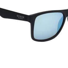 Load image into Gallery viewer, Guess Sunglass Mens Matte Black Rectangle Plastic, Blue Mirror Lens GF0203. 2X

