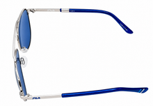 Load image into Gallery viewer, Fila Unisex Sunglasses Silver Metal Aviator , Blue Flash Lens SF1274. 579

