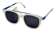 Load image into Gallery viewer, Fila Mens Soft Square White Blue Top Bar Sunglass , Solid Smoke Lens SF9335 06VC
