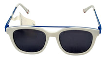 Load image into Gallery viewer, Fila Mens Soft Square White Blue Top Bar Sunglass , Solid Smoke Lens SF9335 06VC
