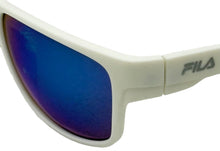 Load image into Gallery viewer, Fila Mens Rectangle White Plastic Sunglass , Blue Mirror Lens SF9337 6VCB
