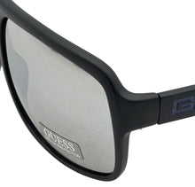 Load image into Gallery viewer, Guess Mens Matte Black Rectangle Sunglasses, Silver Mirror Lens. GF0204. 2X
