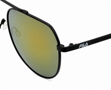 Load image into Gallery viewer, Fila Mens Black  Metal Aviator Sunglass,  Gold Mirror Lens SF1274. 0U28
