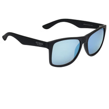 Load image into Gallery viewer, Guess Sunglass Mens Matte Black Rectangle Plastic, Blue Mirror Lens GF0203. 2X
