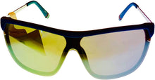 Load image into Gallery viewer, Fila Mens Blue Silver Rectangle Shield Plastic Wrap Sunglass, Smoke Flash Lens SF9343 C03X Fila
