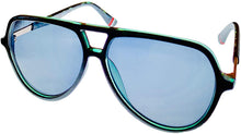 Load image into Gallery viewer, Fila Mens Plastic Black Crystal Green Aviator Sunglass, Smoke Lens SF9342 07M4
