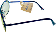 Load image into Gallery viewer, Fila Mens Shiny Light Blue Shield Metal Wrap Sunglass, Silver Flash Lens SF9981 8EEX Fila
