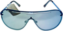 Load image into Gallery viewer, Fila Mens Shiny Light Blue Shield Metal Wrap Sunglass, Silver Flash Lens SF9981 8EEX Fila
