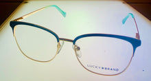 Load image into Gallery viewer, Lucky Womens Ophthalmic Eyeglass Soft Rectangle Teal Gold Metal D514 52mm
